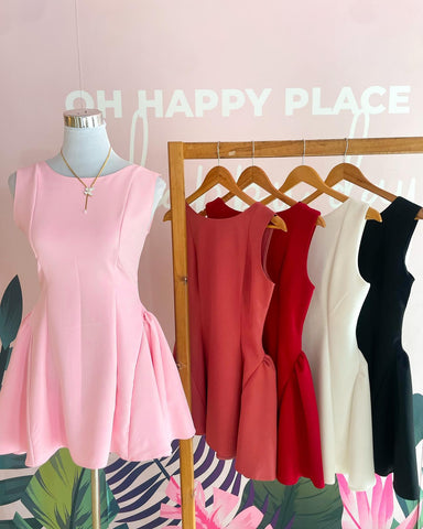 Image of Elegante vestido corto sin mangas con lazo perlado para mujer, sin mangas, corte A