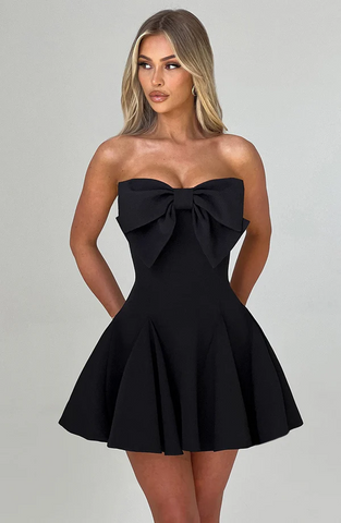 Image of Vestido sin tirantes para mujer, vestido corto para fiesta, con lazo, cóctel, playa, club, vestidos cortos