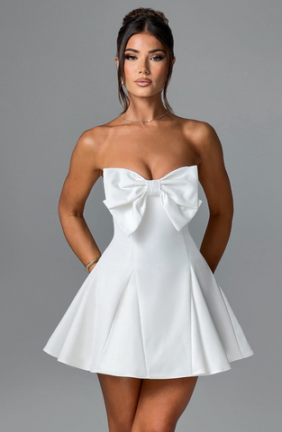Image of Vestido sin tirantes para mujer, vestido corto para fiesta, con lazo, cóctel, playa, club, vestidos cortos