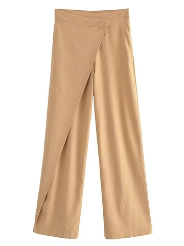 Image of Pantalones largos casuales sueltos de color sólido