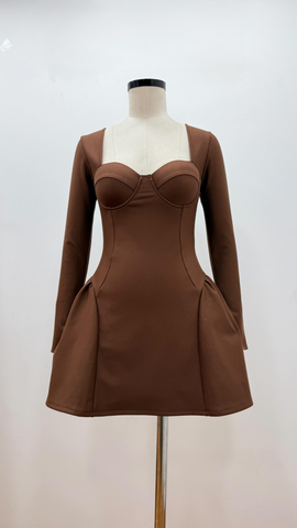 Image of Vestido corto sexy con corsé para mujer, elegante, fruncido, de manga larga, vestido corto de cóctel, acampanado, vestidos formales