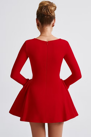 Image of Vestido corto sexy con corsé para mujer, elegante, fruncido, de manga larga, vestido corto de cóctel, acampanado, vestidos formales
