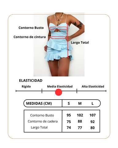 Image of Vestido mini azul acero con ribete de volante y lazo, vestido corto casual